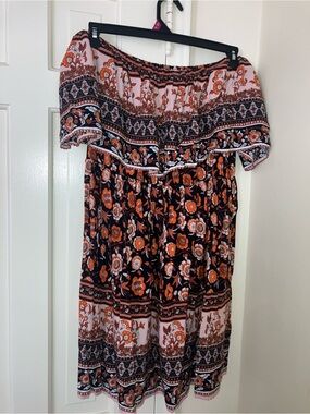 SHEIN Black and Orange Off-Shoulder Floral Mini Dress